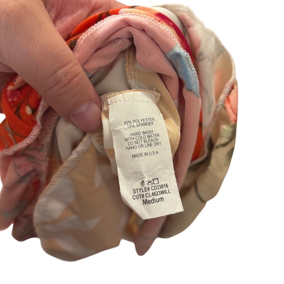 Celeste Mixed Floral Patchwork Ruffle Hem Dress Medium orange tan pink boho - Picture 10 of 12